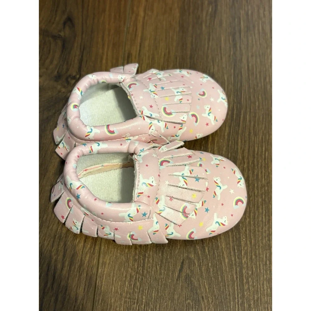 Unicorn Dreams Pink Unicorn Rainbow Moccasin Baby Shoes US 4 12-18 Months